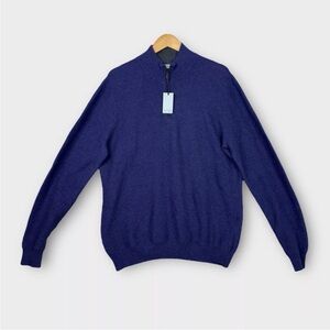 NWT GIASONE Mock Neck 100% Cashmere Quarter Zip Purple Sweater Mens XL Blue $325
